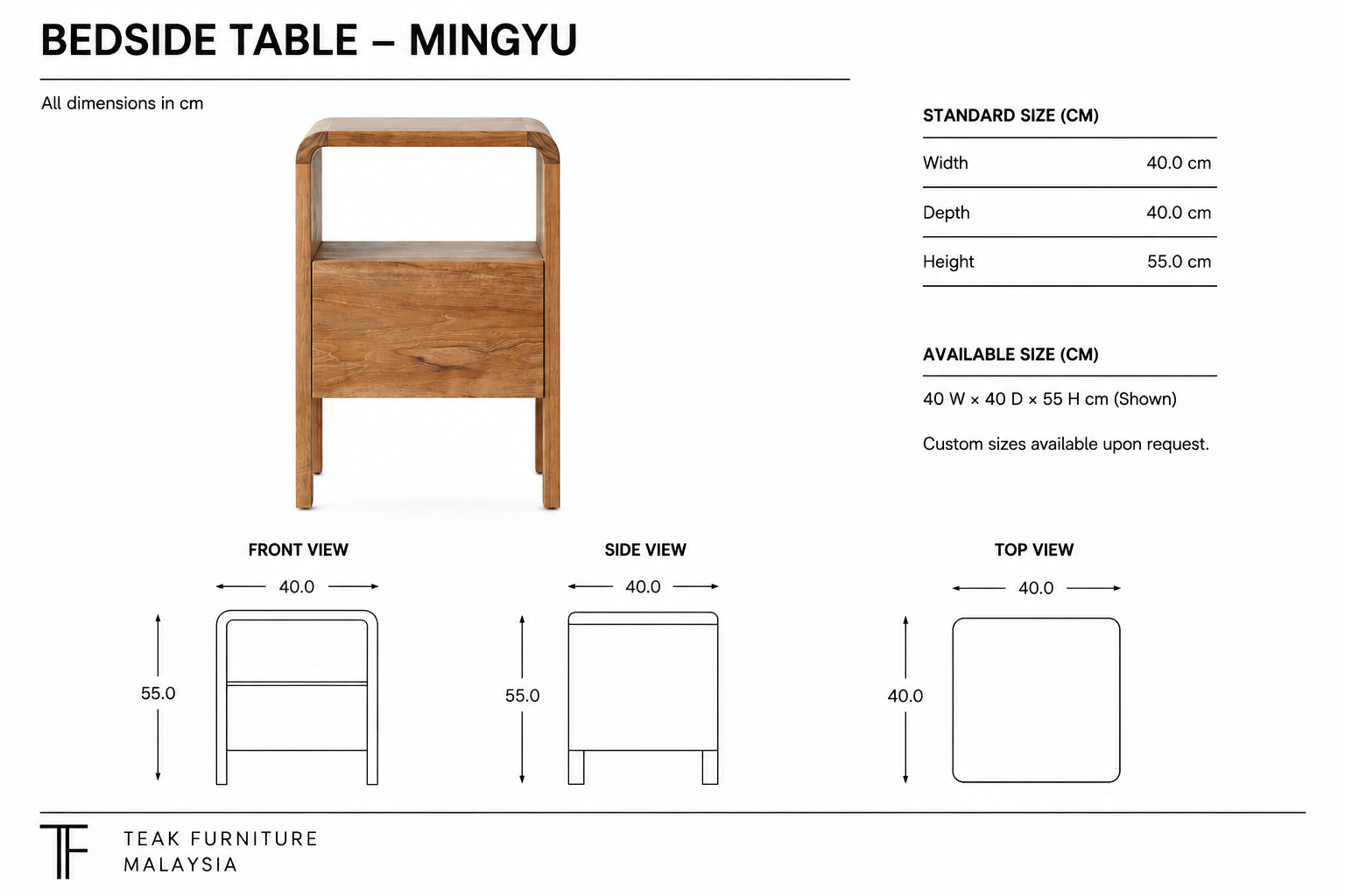 Wooden Bedside Table – Mingyu 4 Wooden Bedside Table – Mingyu - Image 4