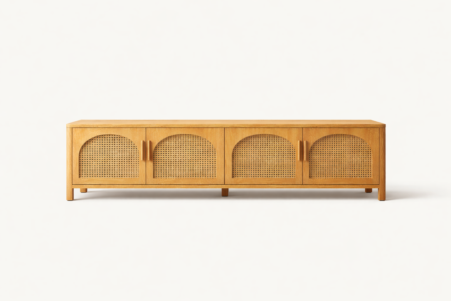 teak rattan tv console