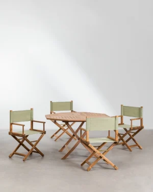 Octagonal Teak Folding Table (Ø120 cm) + 4 Director Chairs