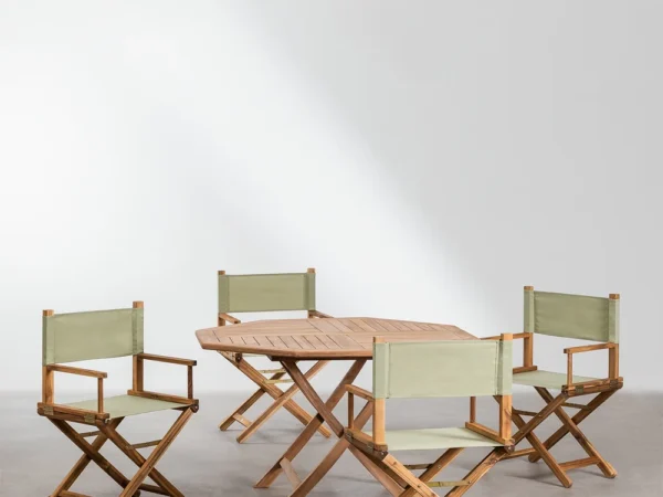 Octagonal Teak Folding Table (Ø120 cm) + 4 Director Chairs