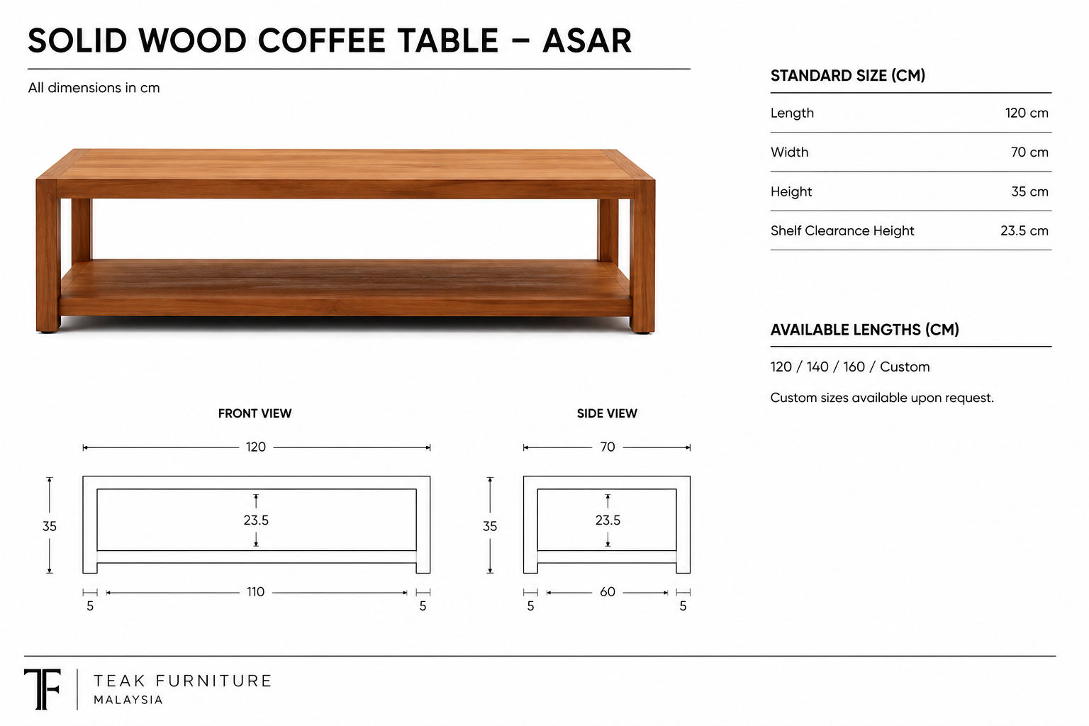 Solid Wood Coffee Table - Asar 8 Solid Wood Coffee Table - Asar - Image 6