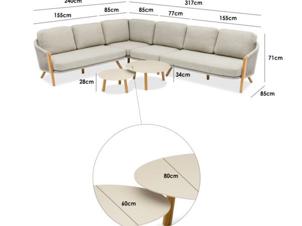 Merano Large Corner Group Set with Coffee Table in Latte
