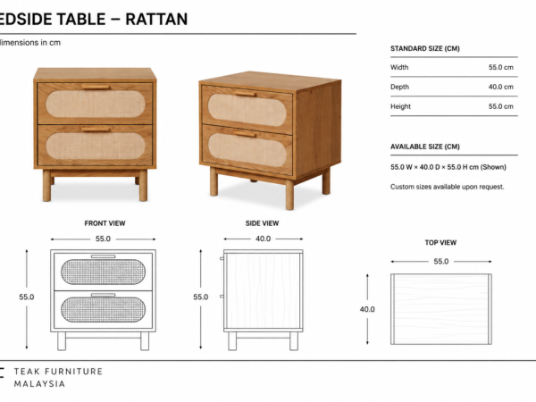 Teak Bedside Table Rattan
