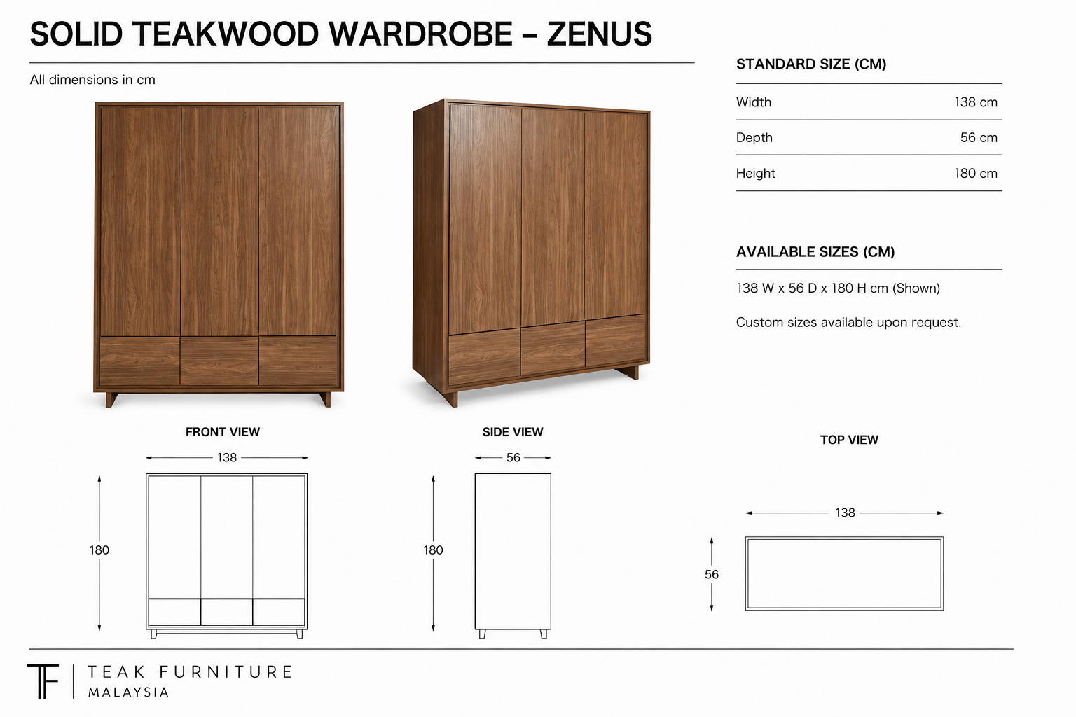Solid Teakwood Wardrobe - Zenus 5 Solid Teakwood Wardrobe - Zenus - Image 5