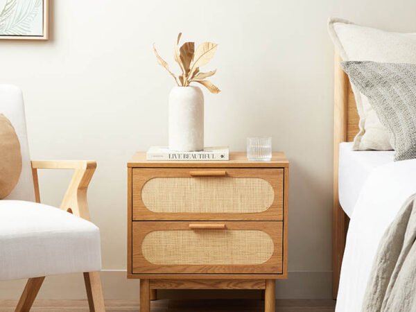 Teak Bedside Table Rattan