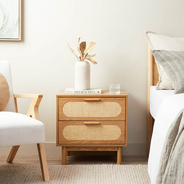 teak bedside table rattan