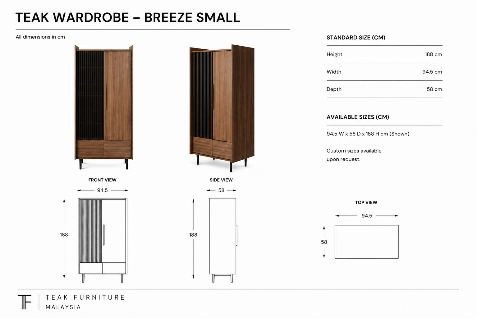 Teak Wardrobe – Breeze Small 5 Teak Wardrobe – Breeze Small - Image 5