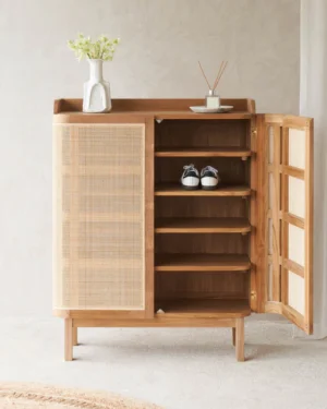 Teak Rattan Shoe Cabinet – Modren