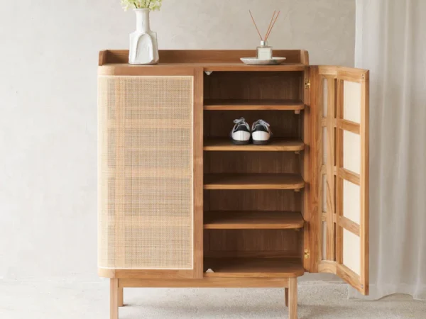 Teak Rattan Shoe Cabinet – Modren