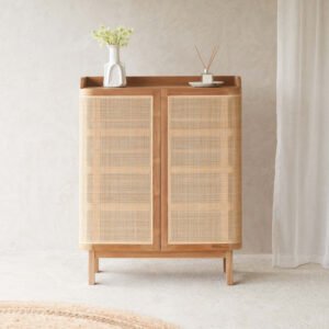 Teak Rattan Shoe Cabinet – Modren