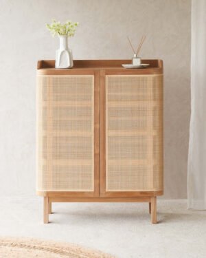 Teak Rattan Shoe Cabinet – Modren