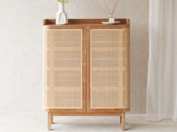 Teak Rattan Shoe Cabinet – Modren