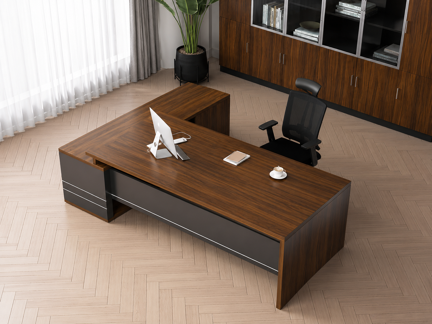 Modern Solid Teak Executive Office Desk 3 Modern Solid Teak Executive Office Desk - Image 2